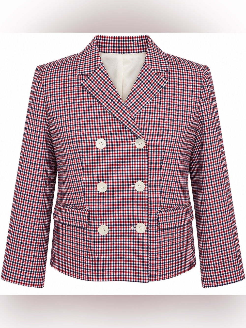 J.Crew Women’s Seersucker Gingham Double Breasted Blazer Size 00